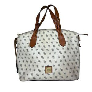 Vintage Dooney & Bourke Monogram Canvas Satchel Bag With Braided Leather Handles